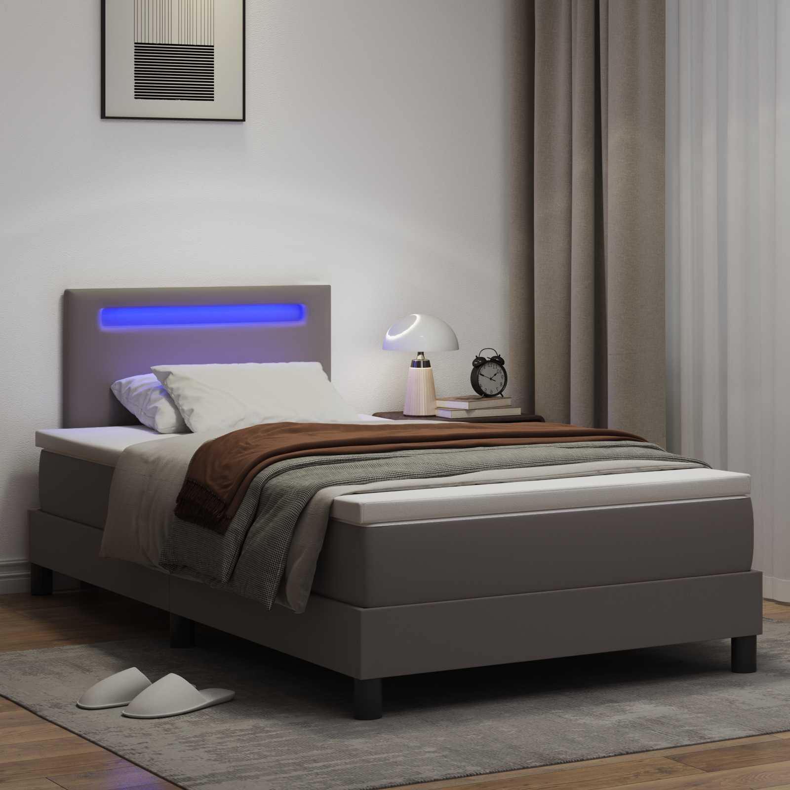 vidaXL Boxspringbed met matras Grijs 120 x 200 cm Kunstleer, foto 4