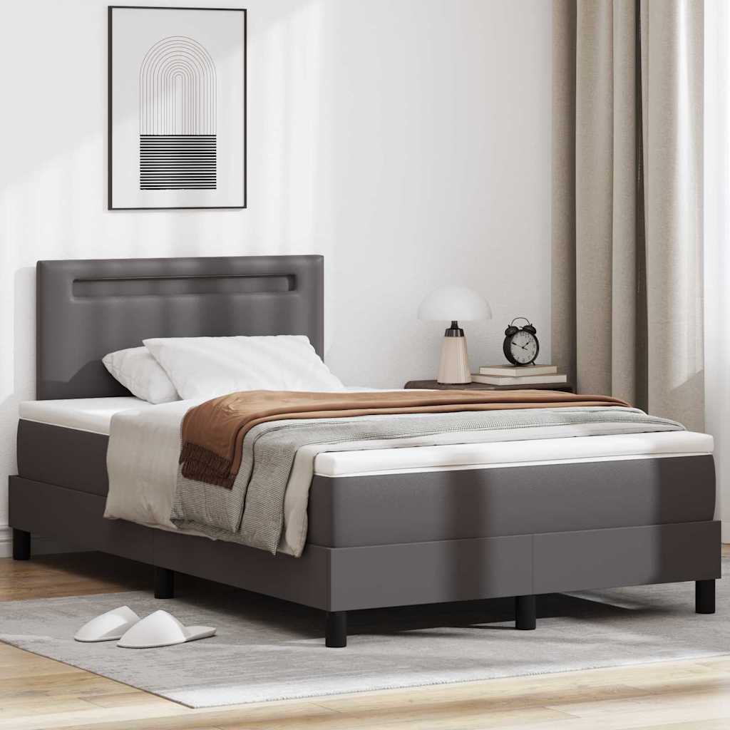 Box Spring voodi madratsiga, hall, 120x200 cm, kunstnahk