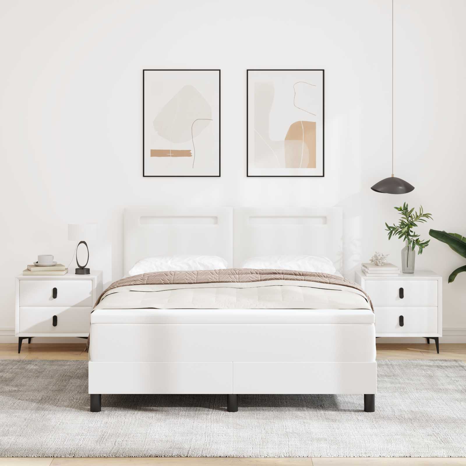 vidaXL Boxspringbett mit Matratze Weiß 160 x 200 cm Kunstleder