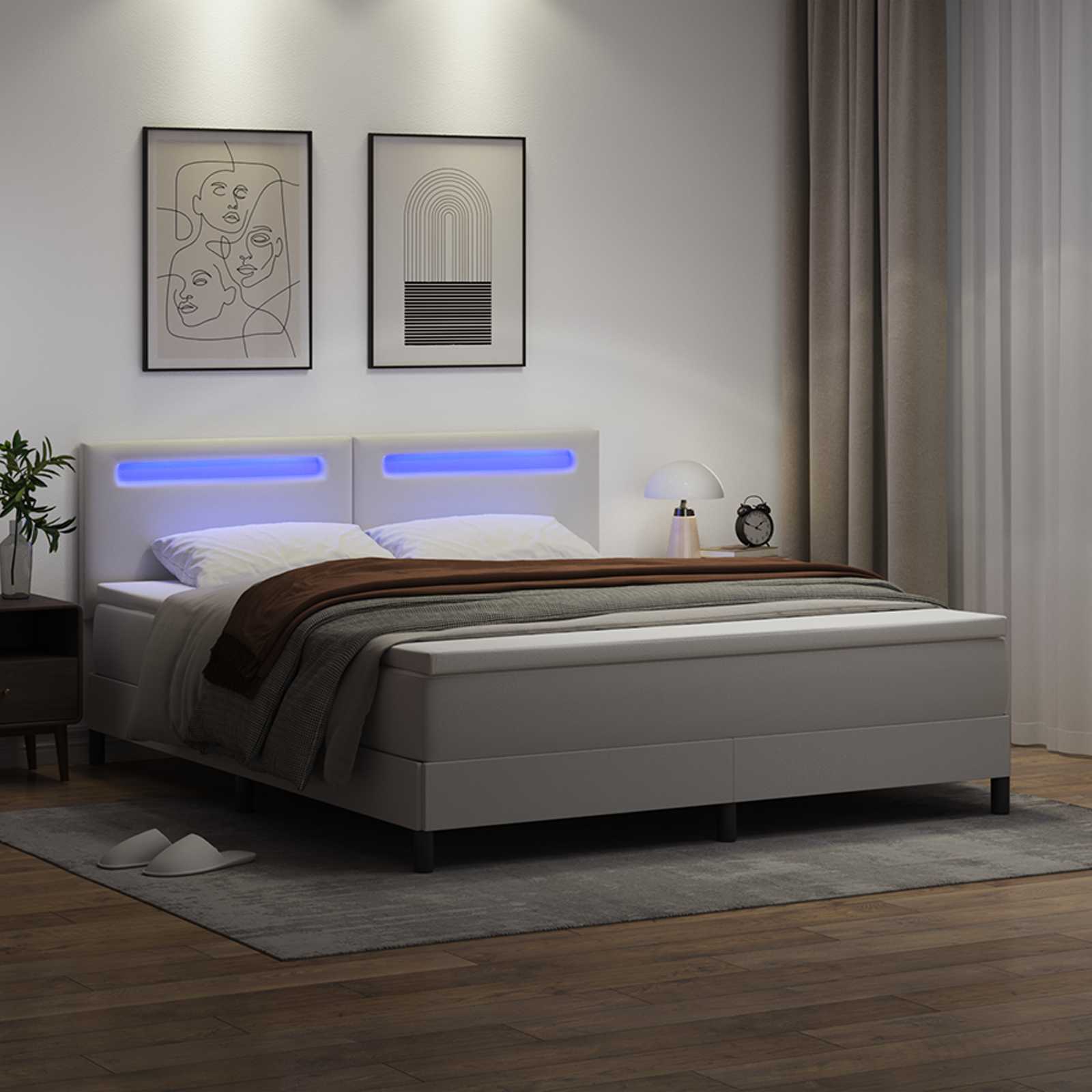 Κρεβάτι με ελατήρια με στρώμα Λευκό 180 x 200 cm Τεχνητό δέρμα - Image 4