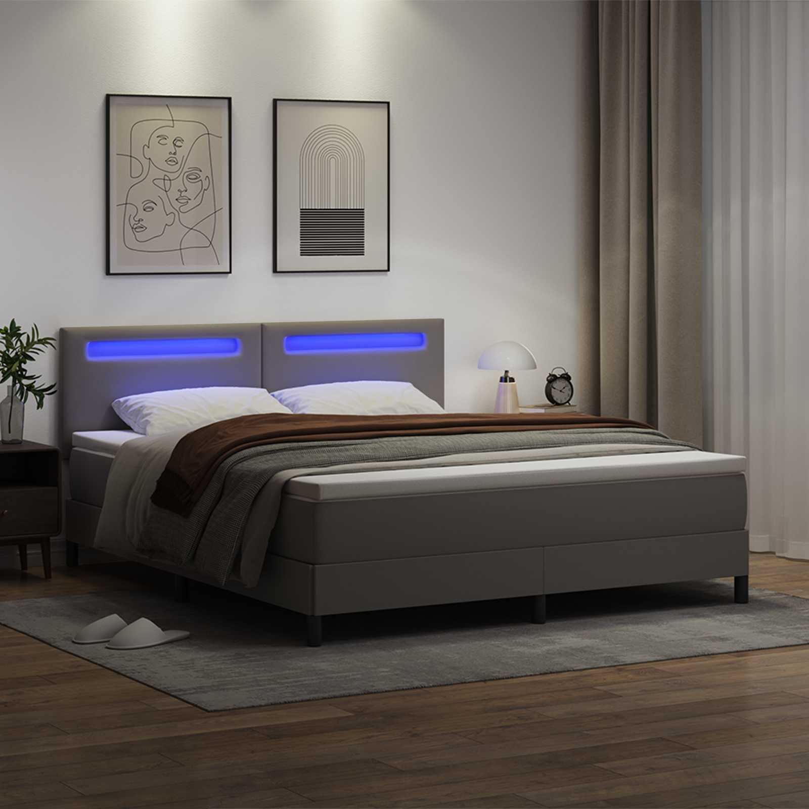 Κρεβάτι με ελατήρια με στρώμα Γκρι 180 x 200 cm Τεχνητό δέρμα - Image 4