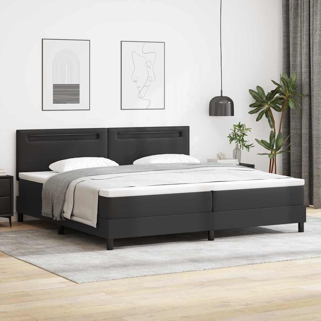 Box Spring voodi madratsiga must 200x200 cm faux nahk
