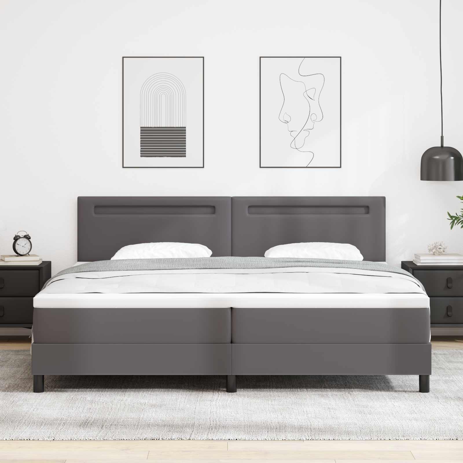 Postel s boxspringem s matrací Šedá 200 x 200 cm Umělá kůže