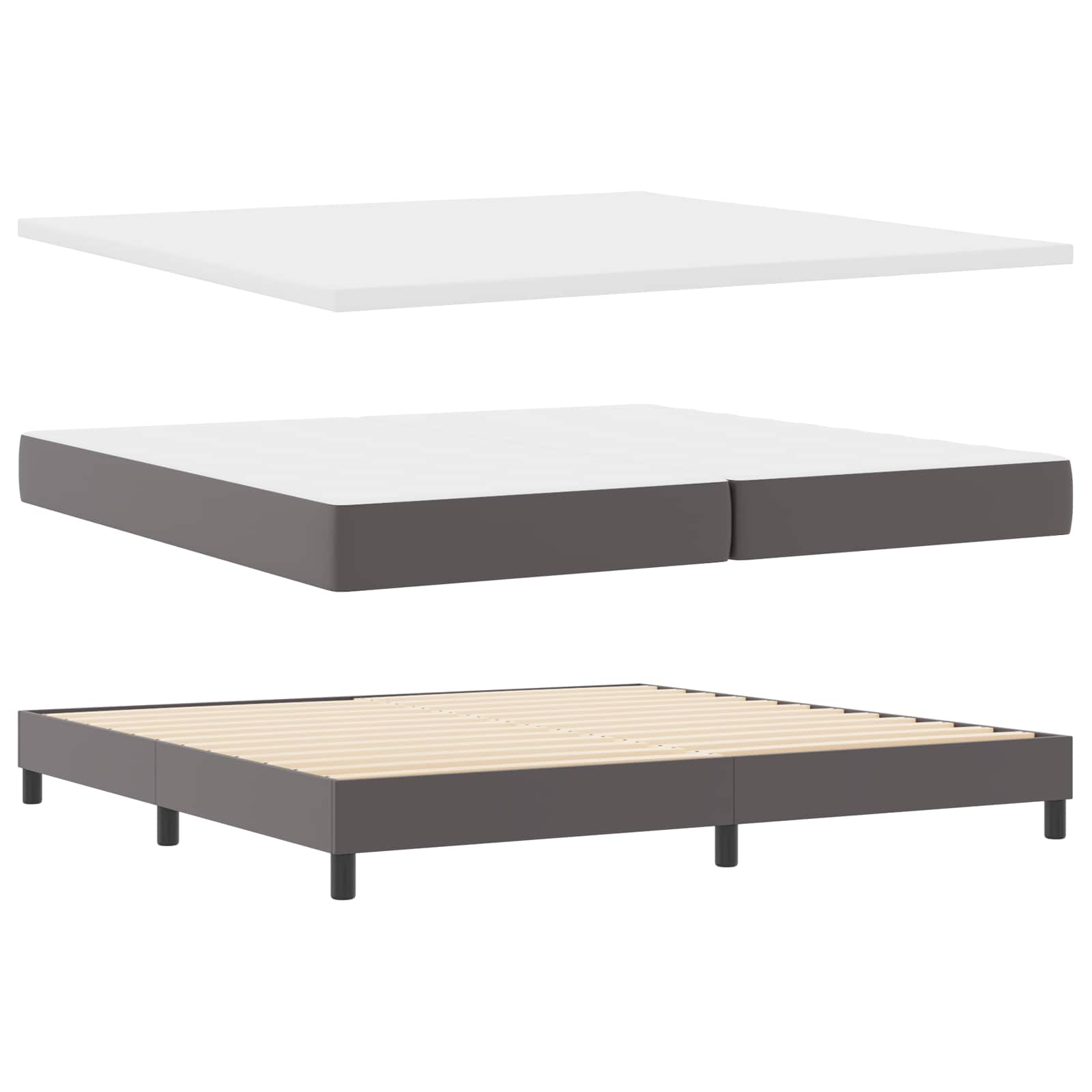 Postel s boxspringem s matrací Šedá 200 x 200 cm Umělá kůže - obrázek 6