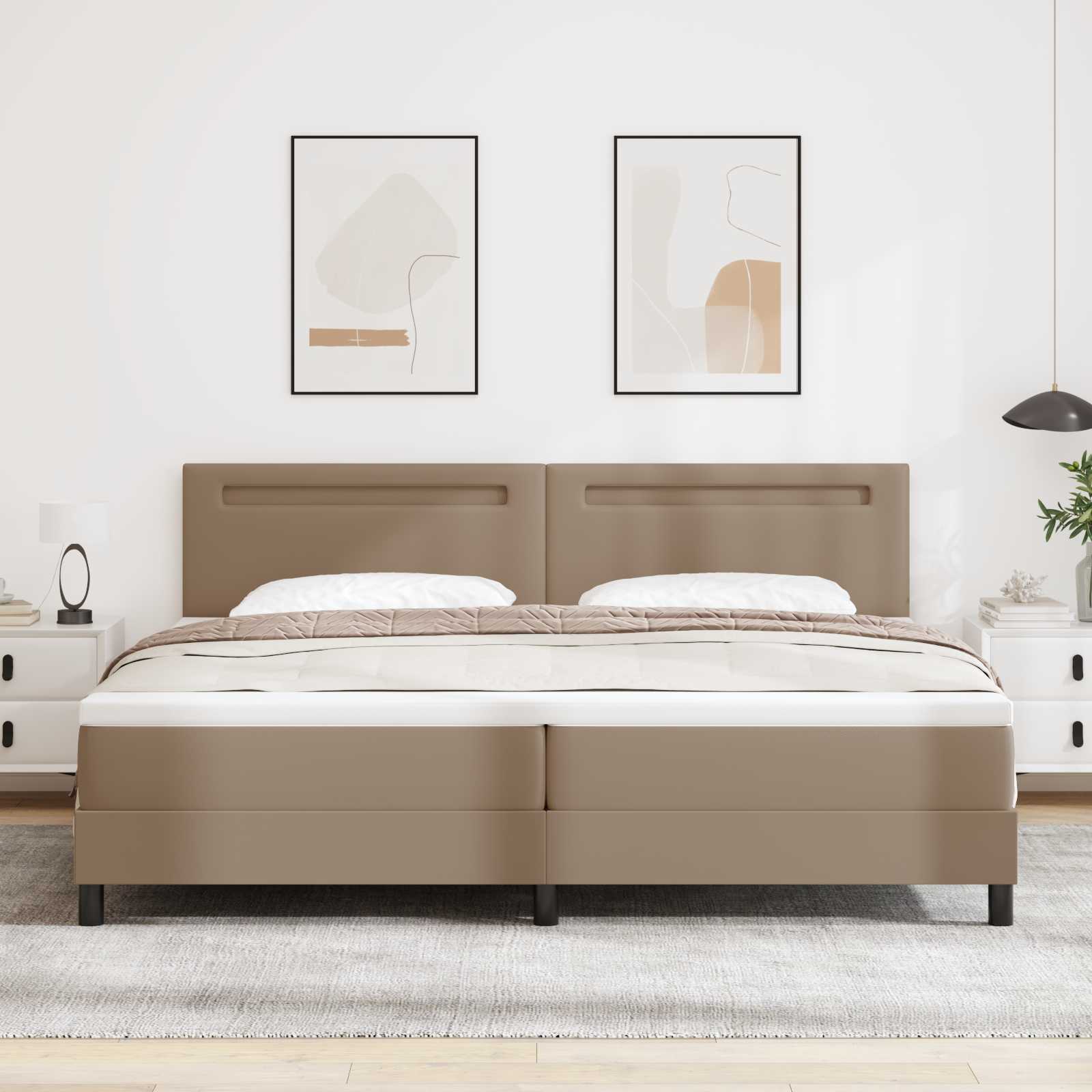 vidaXL Pat cu arcuri cu led Cappuccino 200 x 200 cm Piele artificială