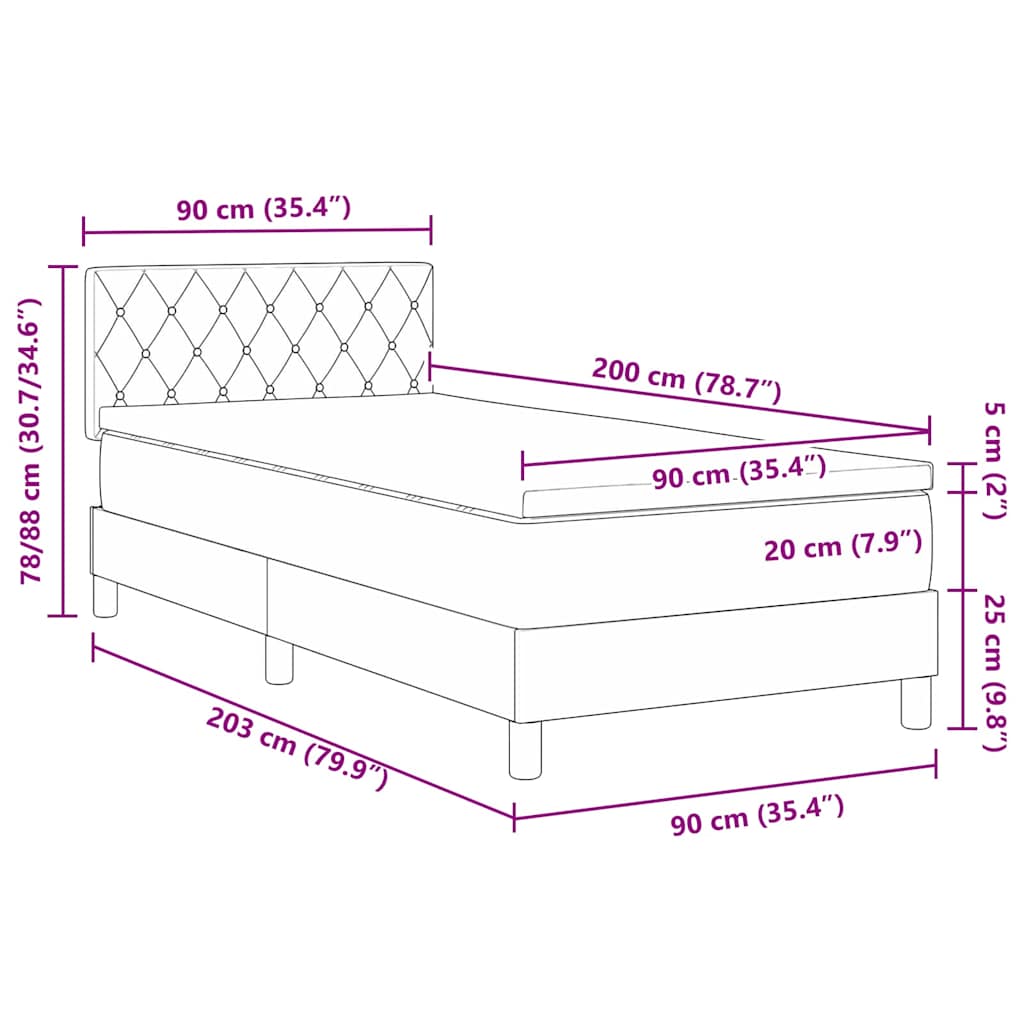 Boxspring Ágy Matrac Kék 90x200 cm Bársonyos 