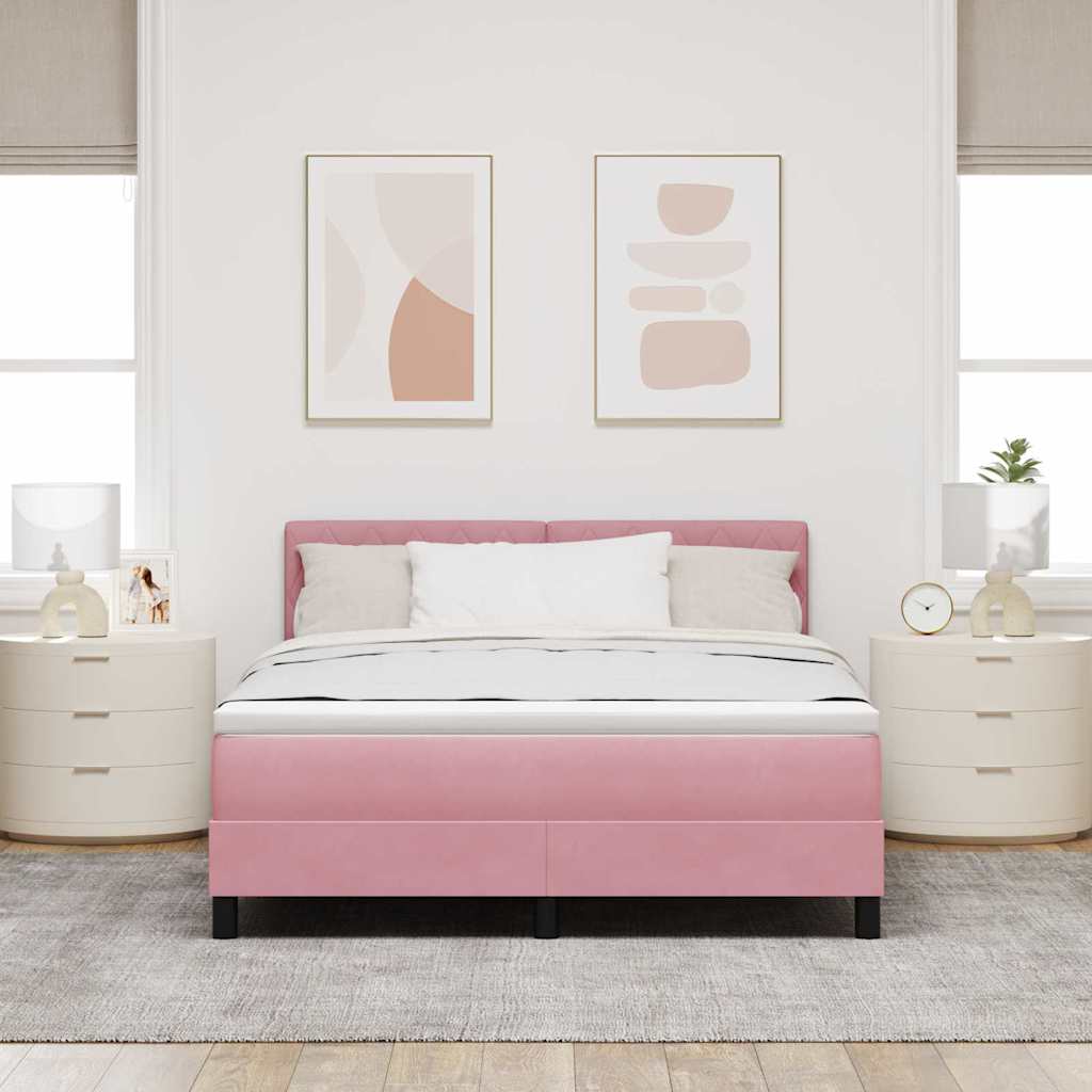 Thumbnail - vidaXL Boxspringbett mit Matratze mit Kopfteil Rosa 140 x 190 cm Samt