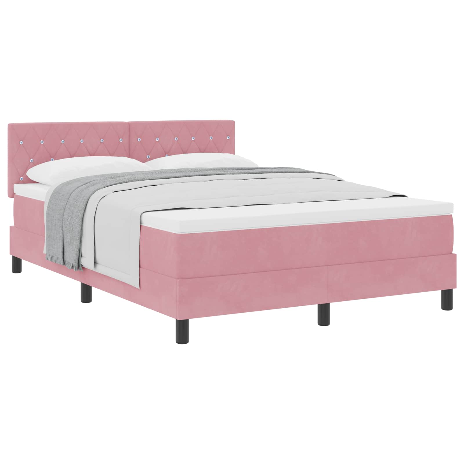 Thumbnail - vidaXL Boxspringbett mit Matratze mit Kopfteil Rosa 140 x 190 cm Samt