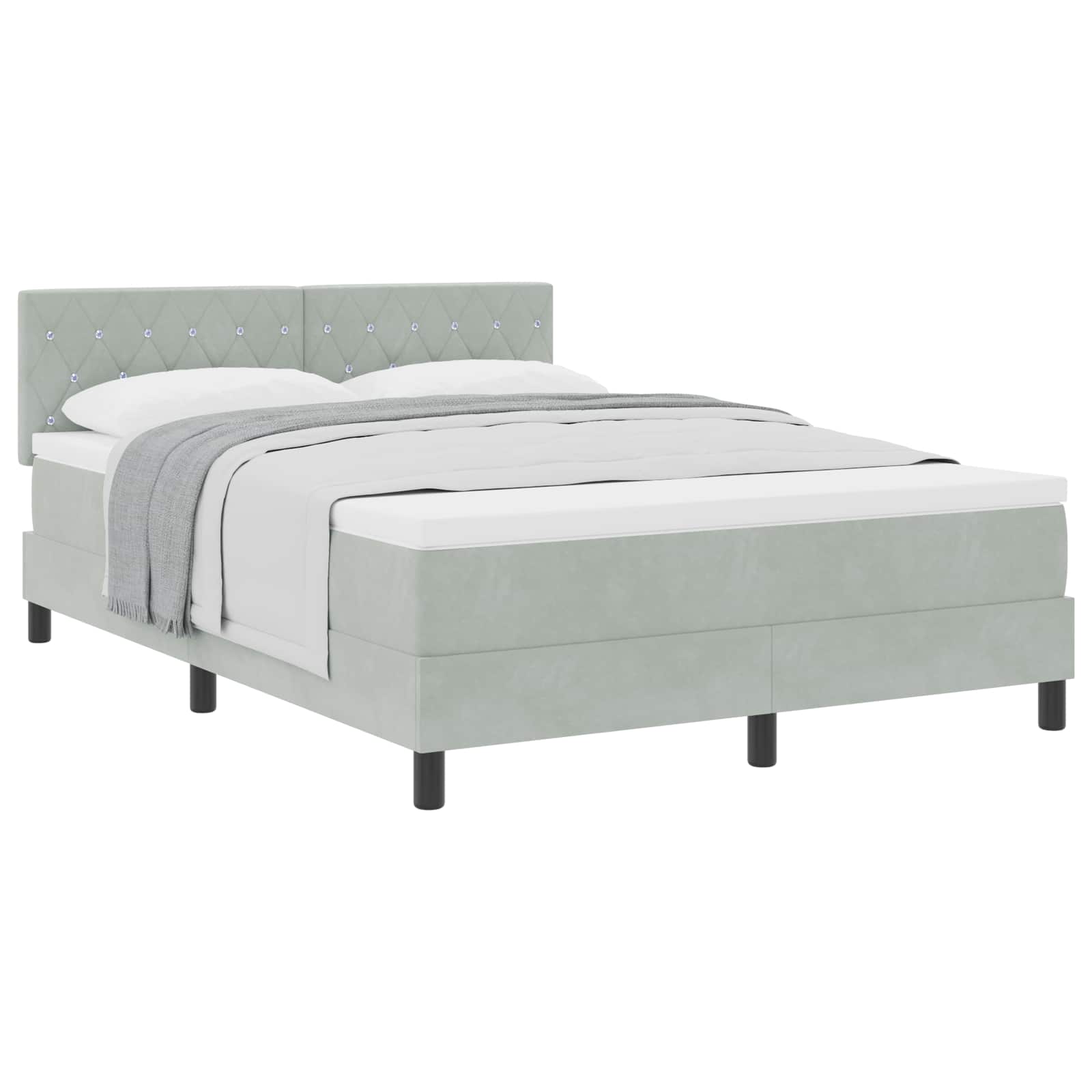 vidaXL Boxspringbed met matras Lichtgrijs 160 x 200 cm Fluweel, foto 3