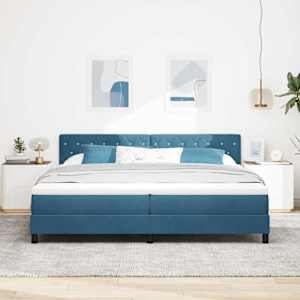 Postel s boxspringem s matrací Tmavě modrá 200 x 200 cm samet - obrázek 3