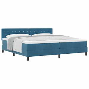 Postel s boxspringem s matrací Tmavě modrá 200 x 200 cm samet - obrázek 2