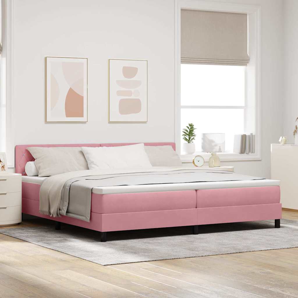 vidaXL Pat cu Arcuri și Saltea cu saltea Roz 200 x 200 cm țesătură