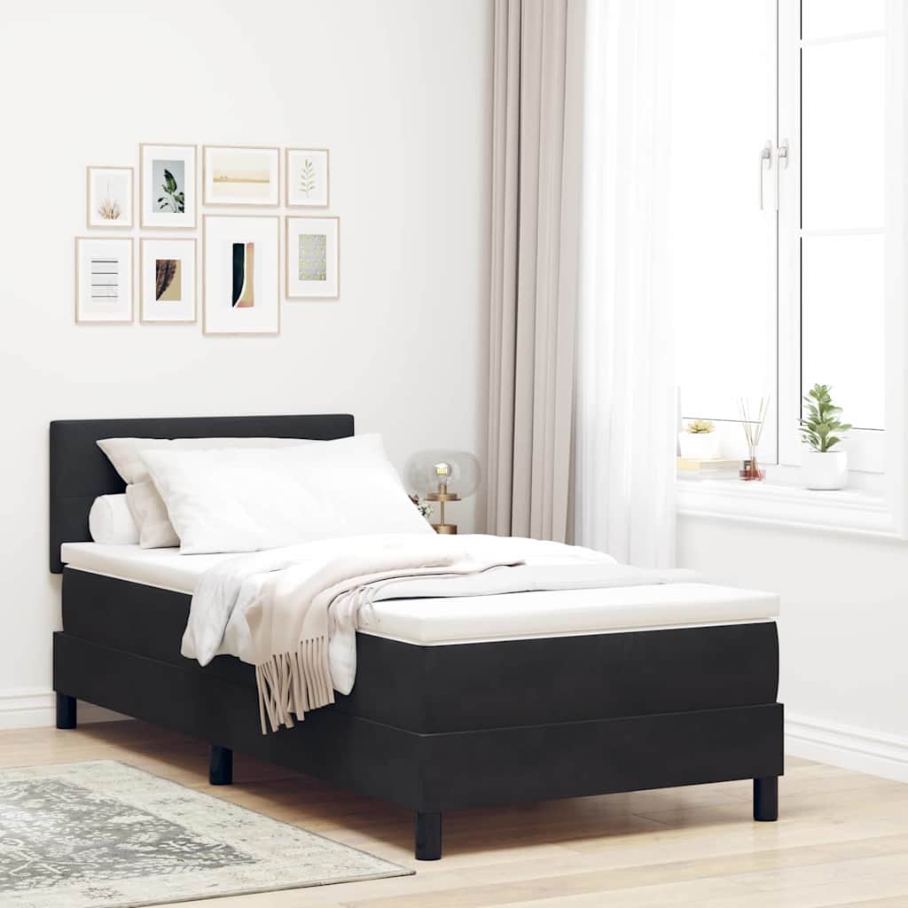 Box Spring voodi koos madratsiga Must Üksik Veluur
