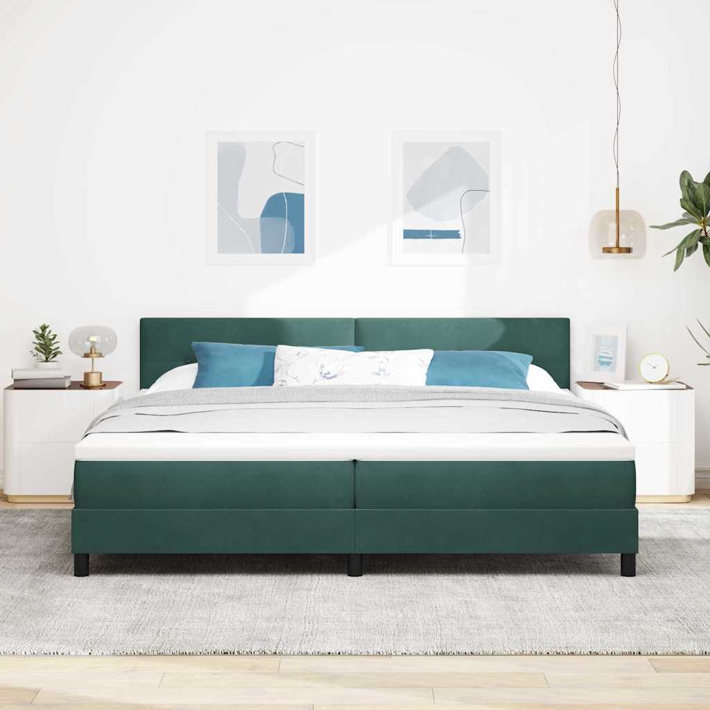 Cama Box Spring con colchón terciopelo verde oscuro 200x200 cm