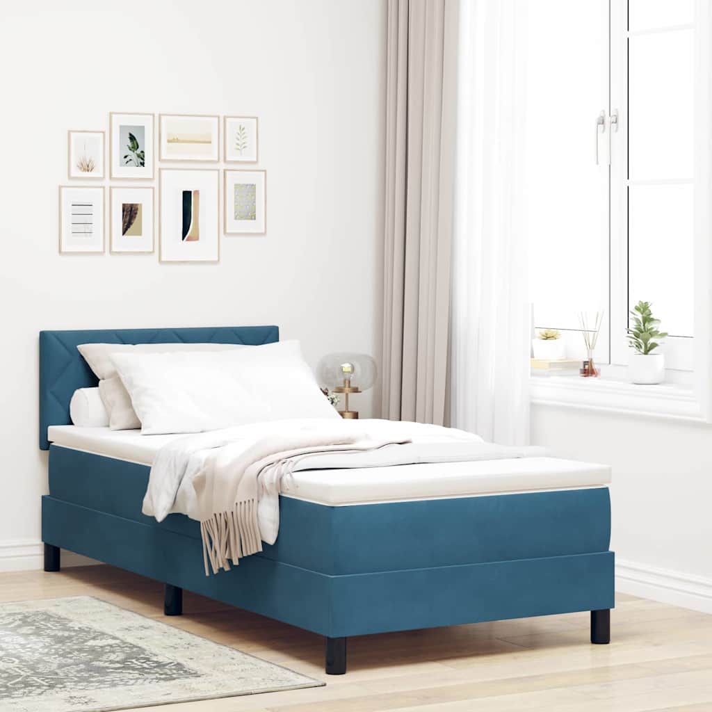 Box Spring Voodi koos Madratsiga Tumedasinine 100x200 cm Samet