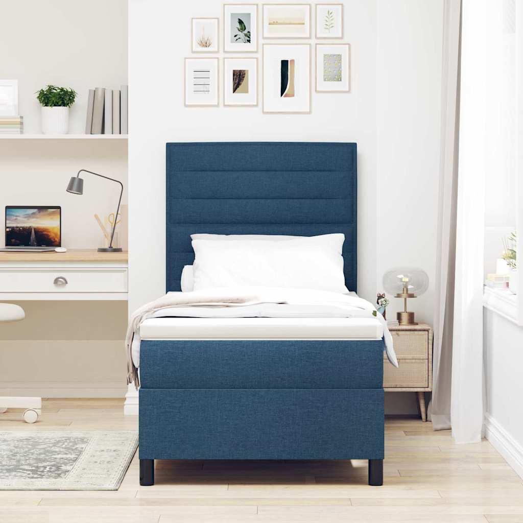 Postel s boxspringem s matrací s čelo Modrá 80 x 200 cm textil - obrázek 3