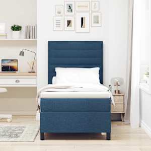 Postel s boxspringem s matrací s čelo Modrá 90 x 190 cm textil - obrázek 3