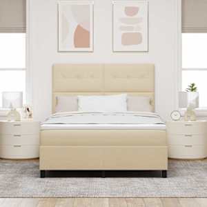 Postel s boxspringem s čelo Krémová 140 x 190 cm textil - obrázek 3