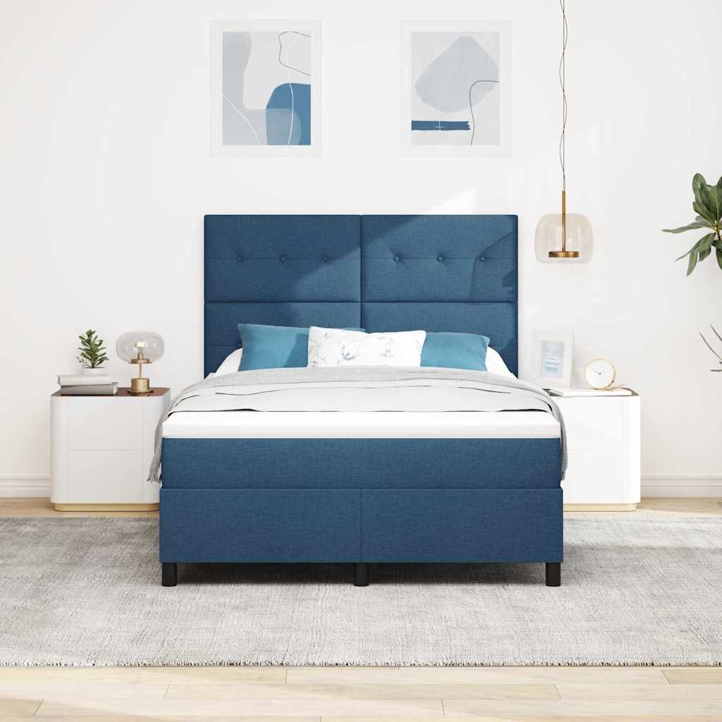 Postel s boxspringem s matrací s čelo Modrá 140 x 190 cm textil - obrázek 3