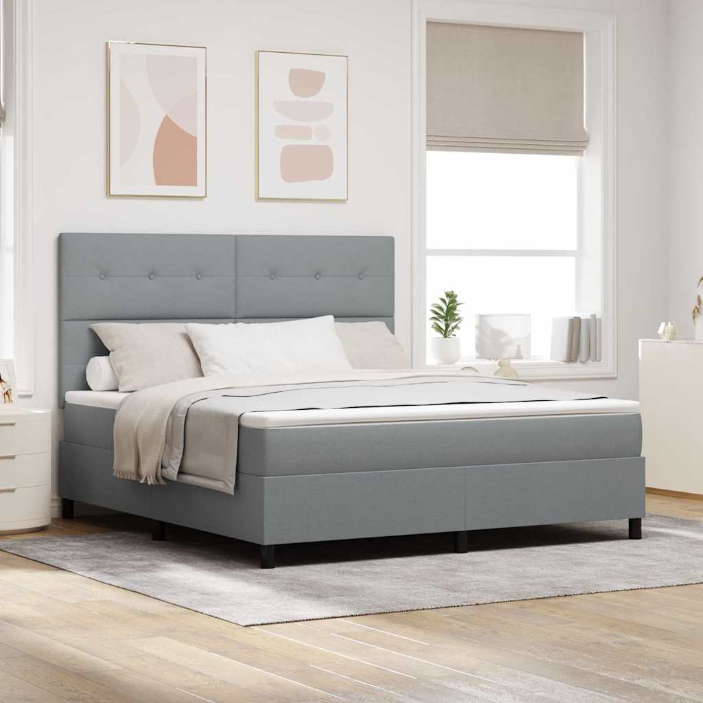 Cama con Box Spring con Colchón Gris Claro Super King Tela