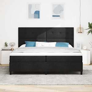 Postel s boxspringem s matrací s čelo Černá 200 x 200 cm textil - obrázek 3