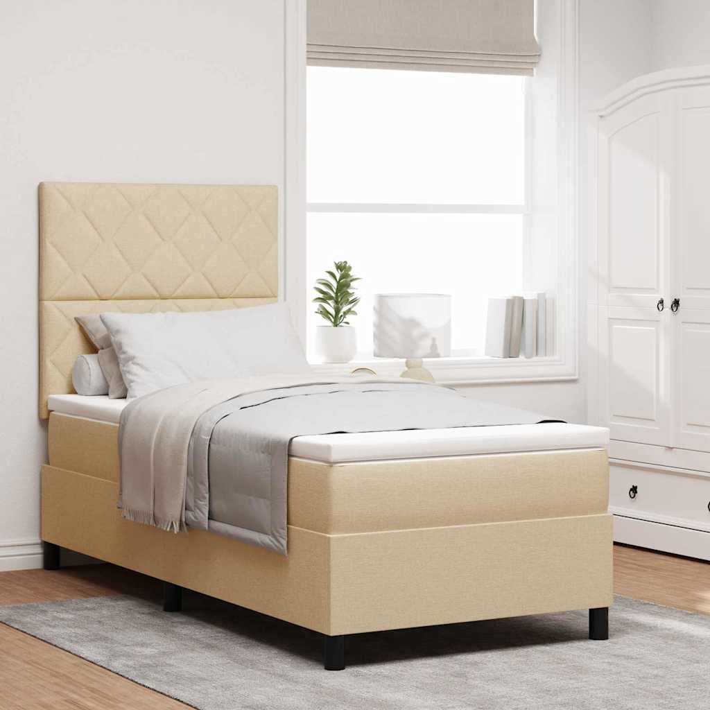 Box Spring Seng med Madras Creme Enkelt Stof