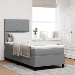 Postel s boxspringem s čelo Světle šedá 100 x 200 cm textil - obrázek 1