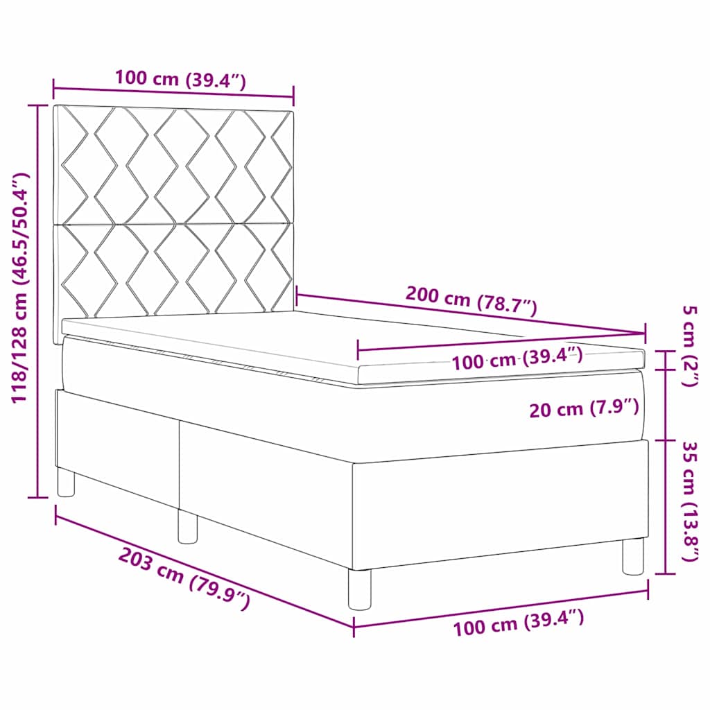 Thumbnail - vidaXL Boxspringbett mit Matratze Dunkelgrau 100x200 cm Stoff