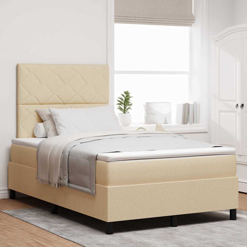 Box Spring voodi madratsiga kreemjas 120x200 cm kangast