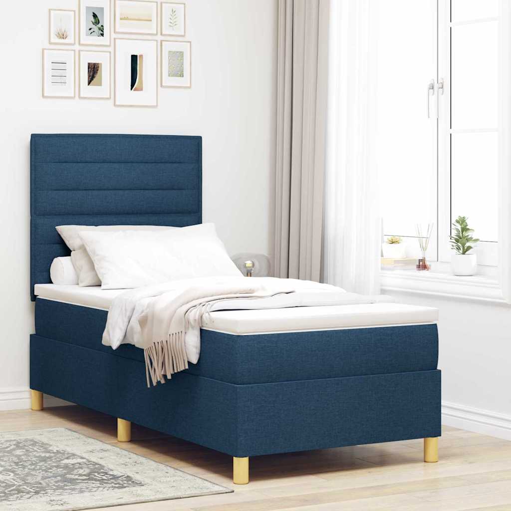 Cama con Somier con Colchón Azul 100x200 cm Tela