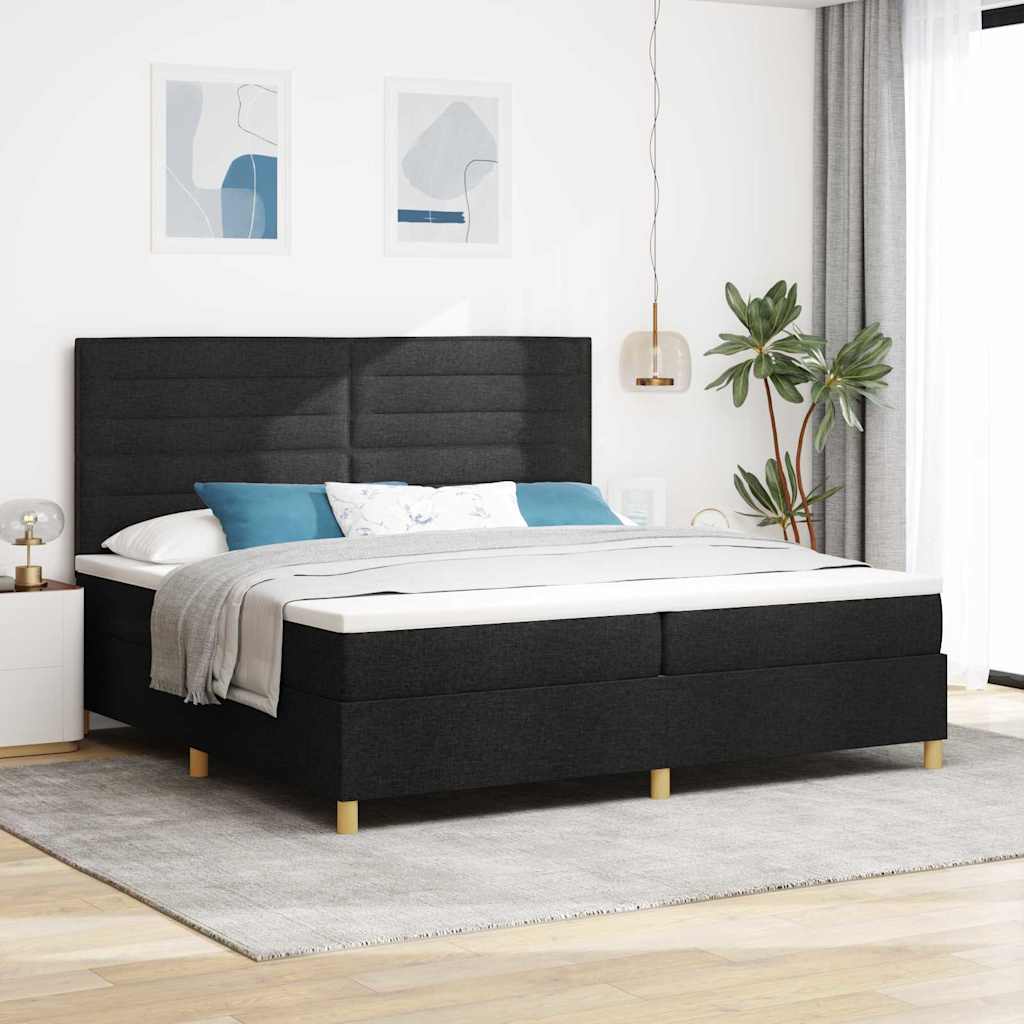 vidaXL Pat cu arcuri cu headboard Negru 200 x 200 cm țesătură