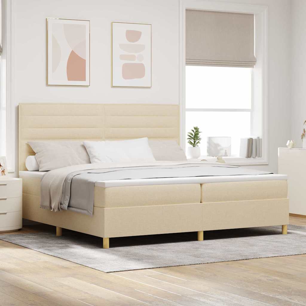 Box Spring Seng med Madras Creme 200x200 cm Stof