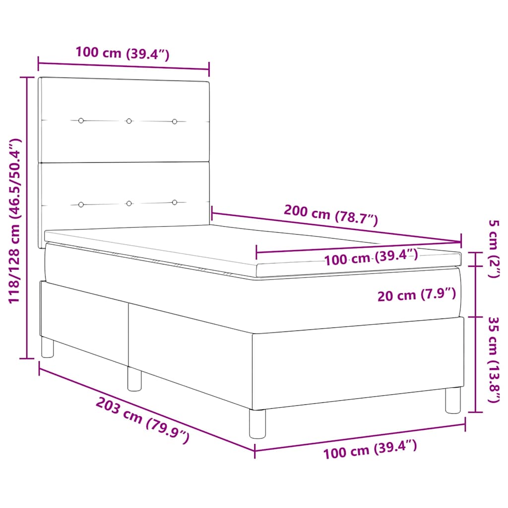 Boxrugós ágy matracmal Világosszürke 100 x 200 cm szövet 