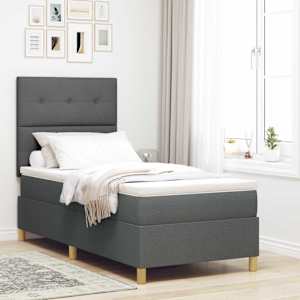 Postel s boxspringem s čelo Tmavě šedá 100 x 200 cm textil - obrázek 1