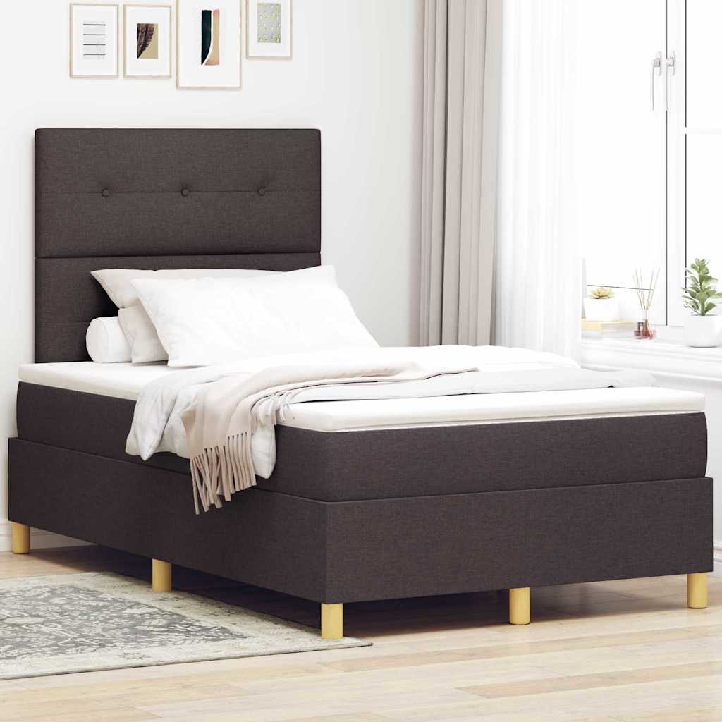 Box Spring Seng med Madras Mørkebrun Lille Dobbelt Stof