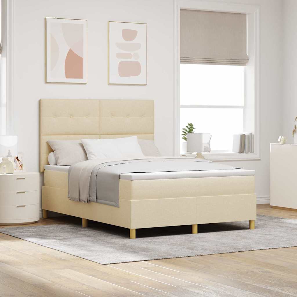 vidaXL Pat cu arcuri cu saltea cu headboard Crem 140 x 190 cm țesătură