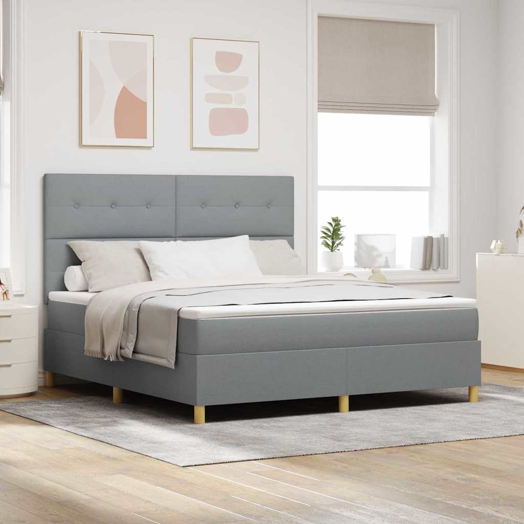 Cama con Box Spring y Colchón Gris Claro Super King de Tela