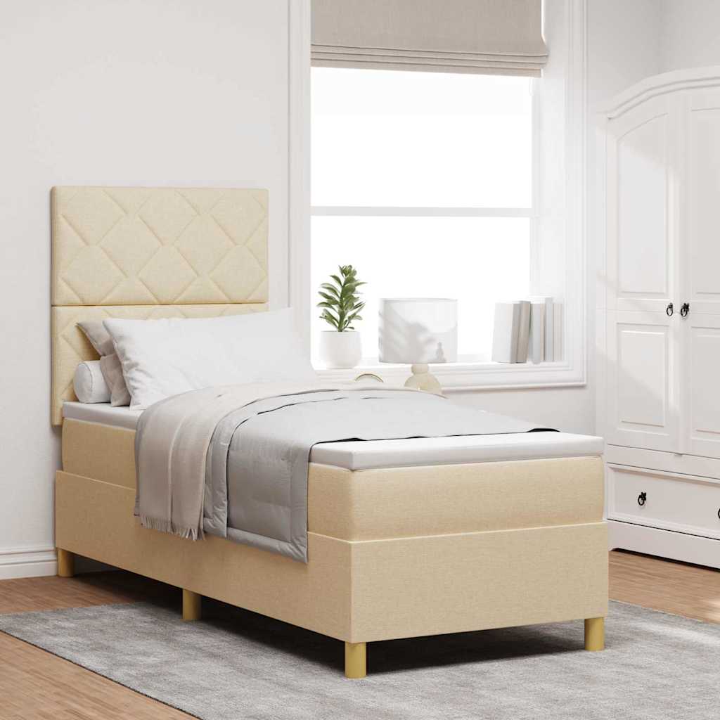 Cama con Somier y Colchón Crema 80x200 cm Tela