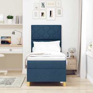 Postel s boxspringem s matrací s čelo Modrá 80 x 200 cm textil - obrázek 3