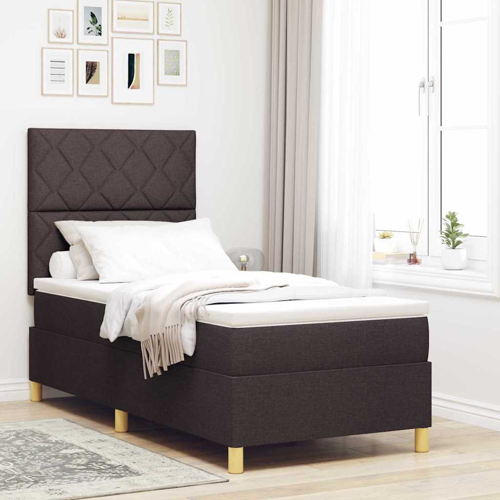 vidaXL Pat cu arcuri cu saltea Maro închis 90 x 190 cm țesătură