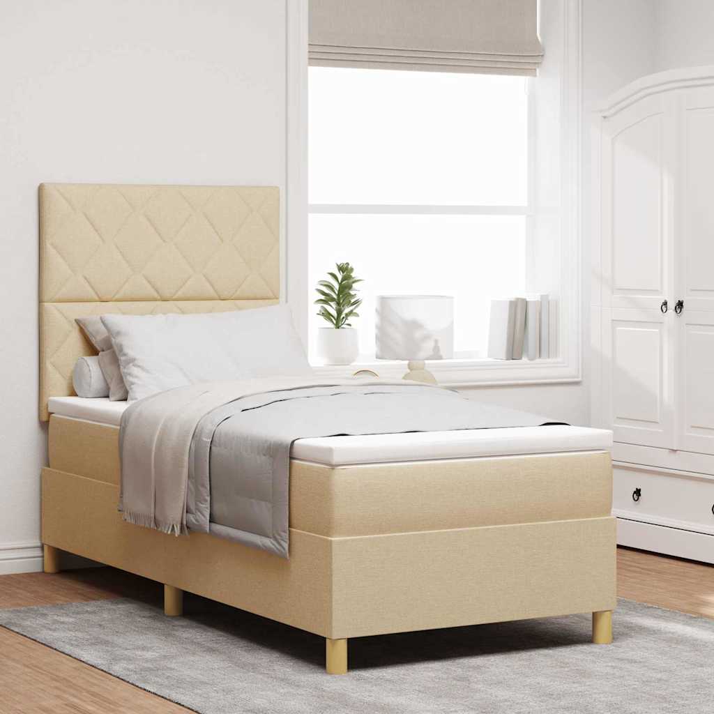 vidaXL Pat cu arcuri cu saltea cu headboard Crem 90 x 190 cm țesătură