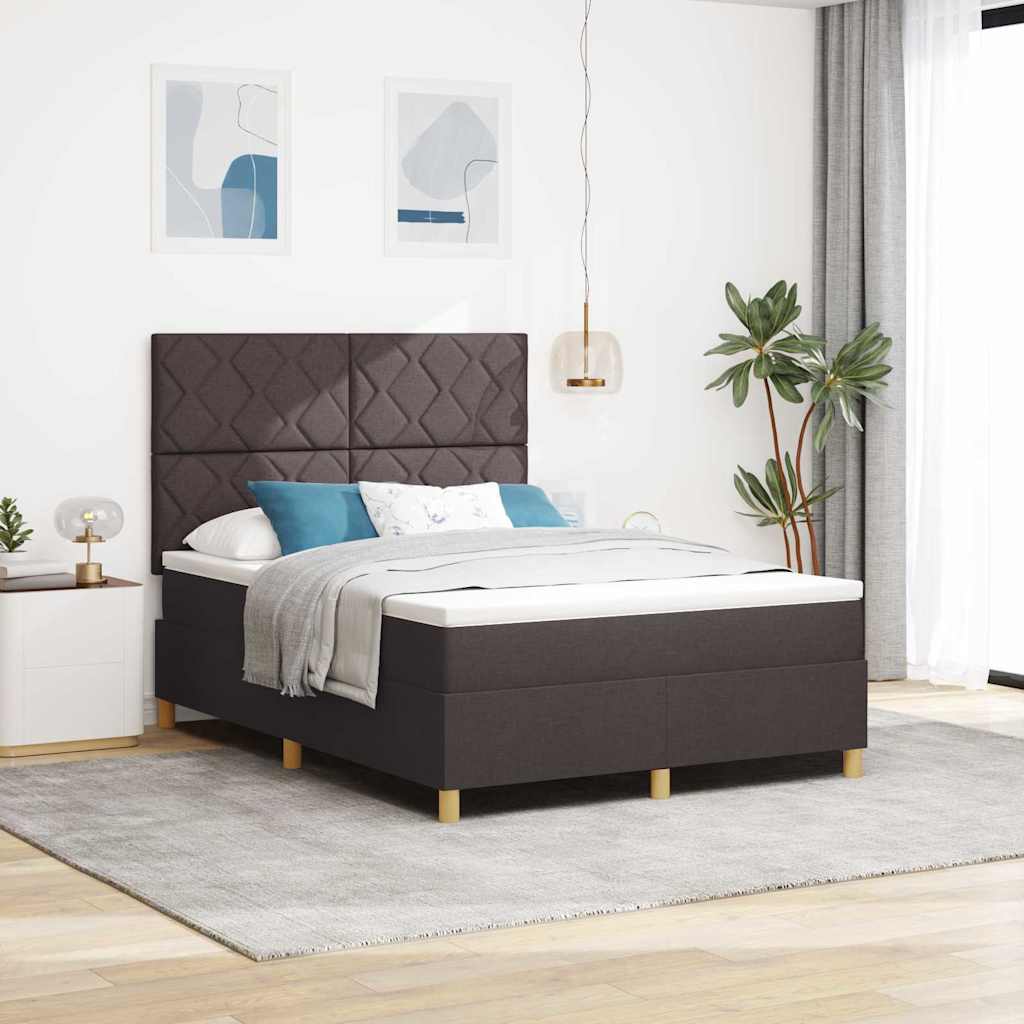 Box Spring voodi madratsiga Tumepruun 140x190 cm Kangas