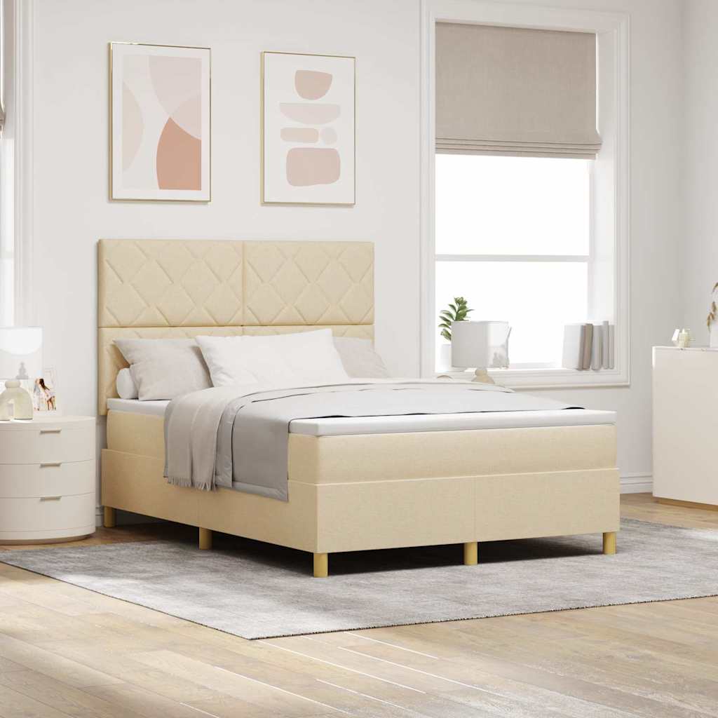 vidaXL Boxspringbett mit Kopfteil Creme 160 x 200 cm Stoff