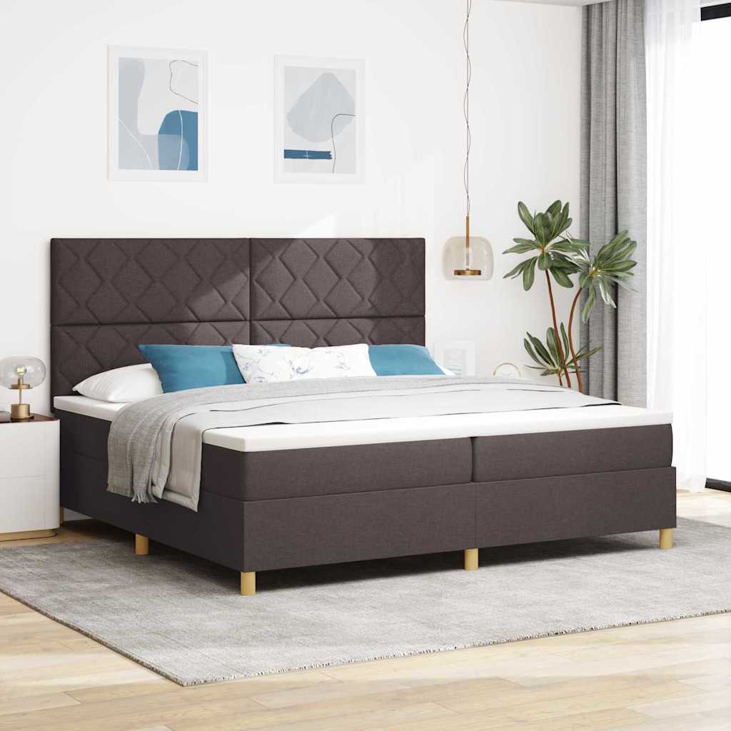 Cama con Somier con Colchón Marrón Oscuro 200x200 cm Tela