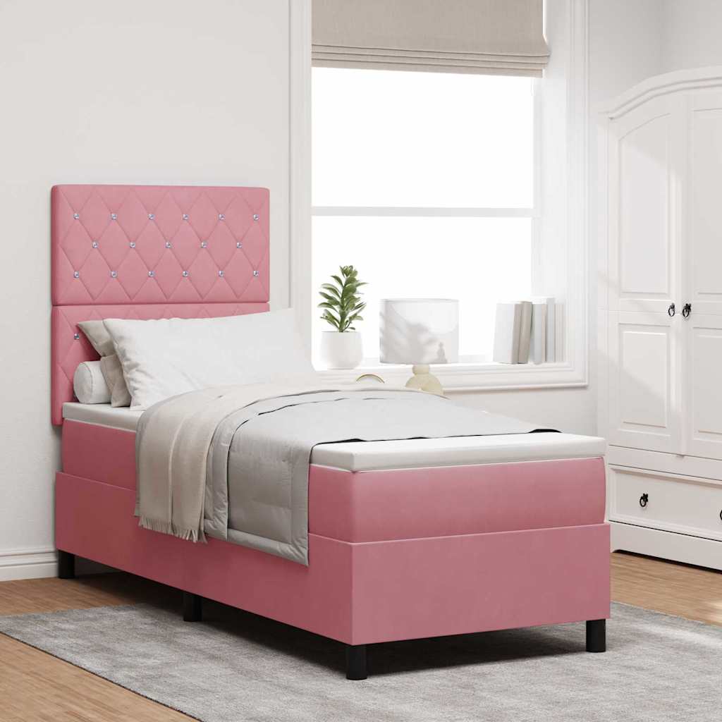 vidaXL Pat cu arcuri cu saltea cu headboard Roz 80 x 200 cm Catifea