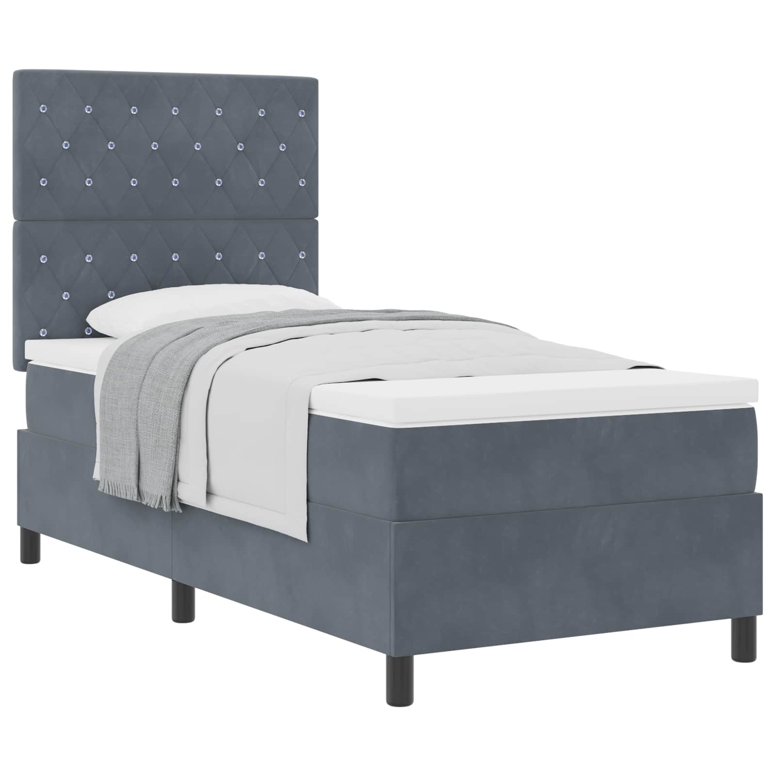 Thumbnail - vidaXL Boxspringbett mit Matratze Dunkelgrau 90 x 190 cm Samt