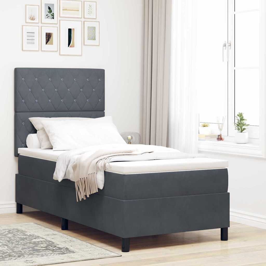 Box Spring Seng med Madras Mørkegrå 100x200 cm Fløjl