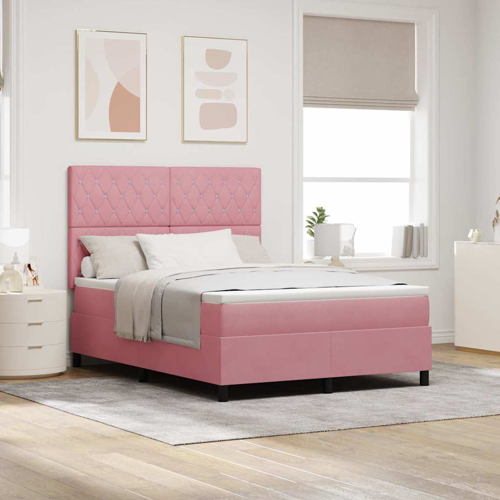 Letto a molle con materasso Rosa 140 x 190 cm Tessuto 3339769