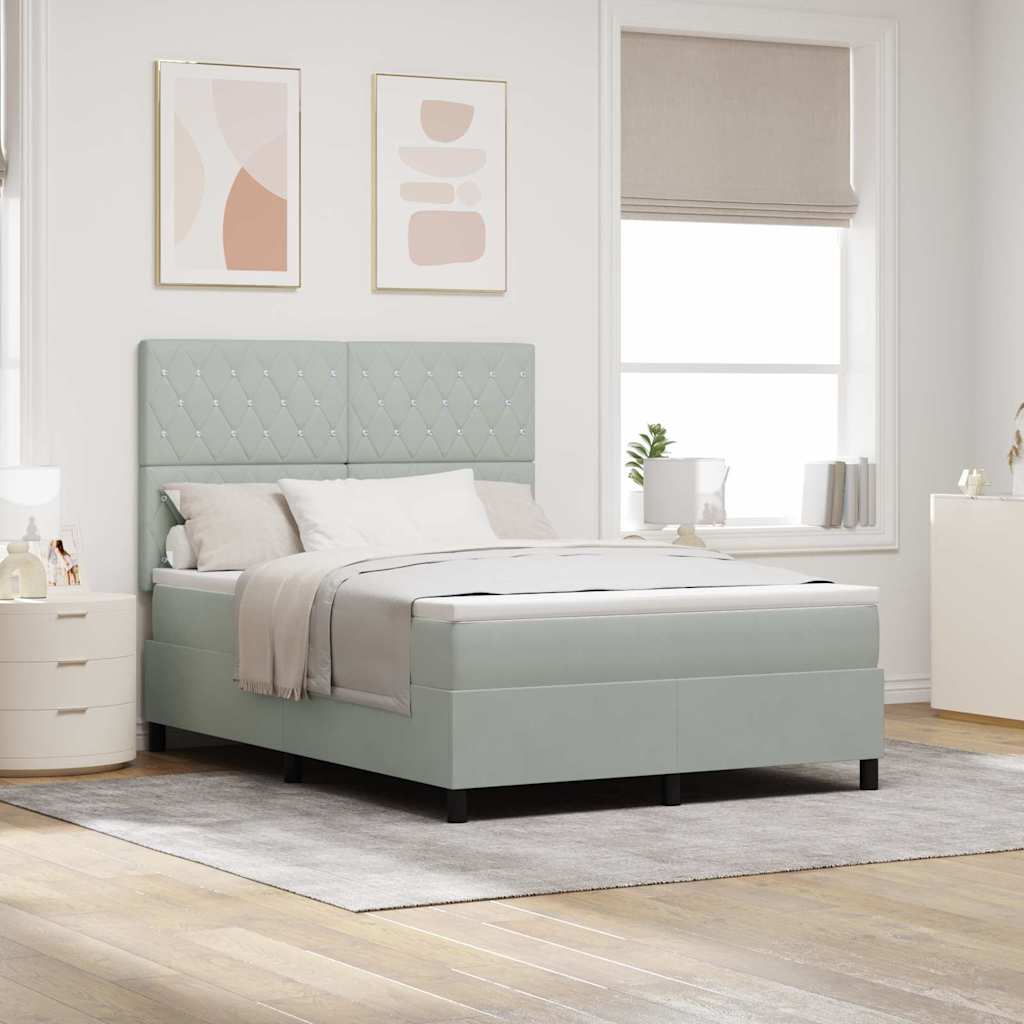 Boxspringbett mit Matratze Hellgrau 140x200 cm Samt