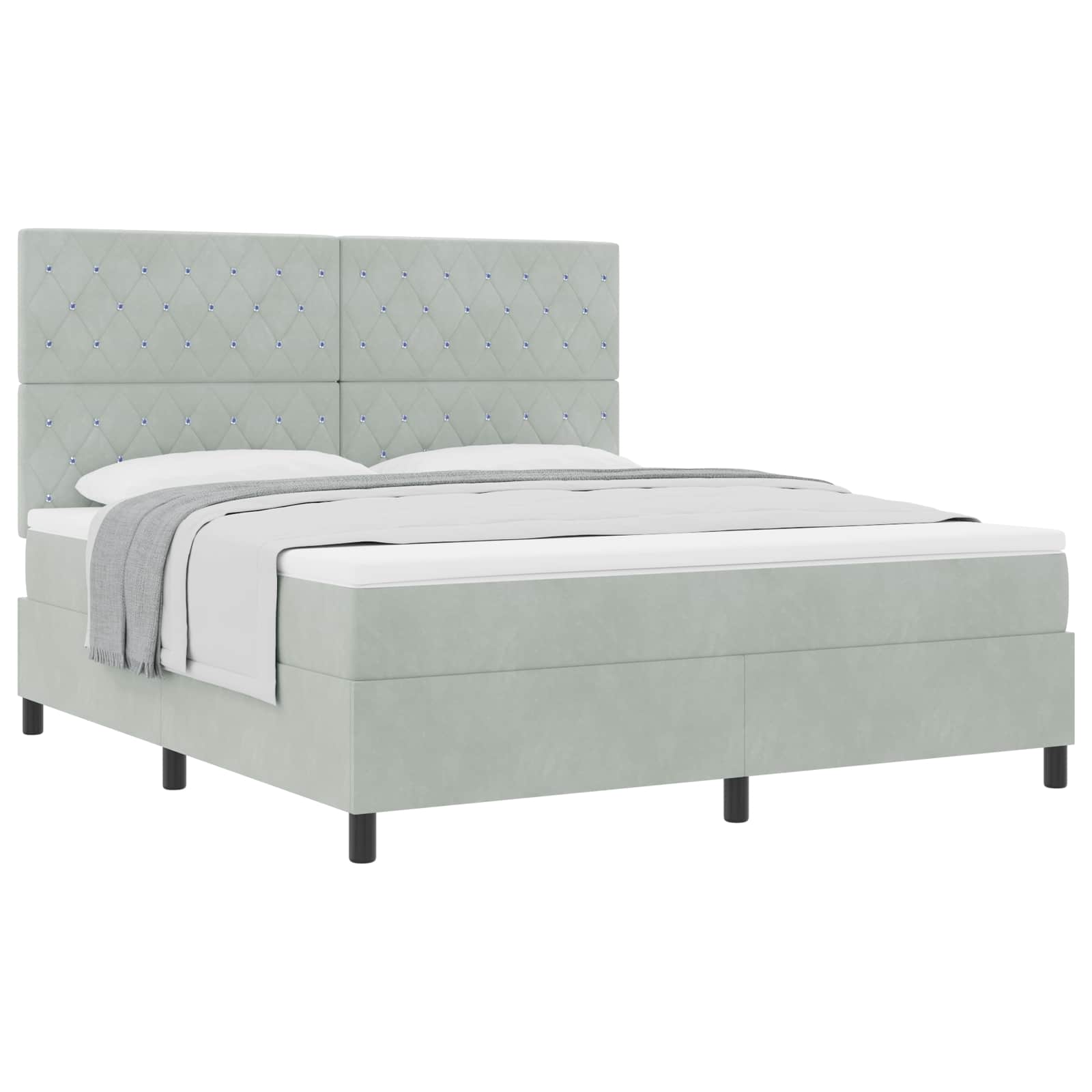 vidaXL Boxspringbed met matras Lichtgrijs 180 x 200 cm Fluweel, foto 3